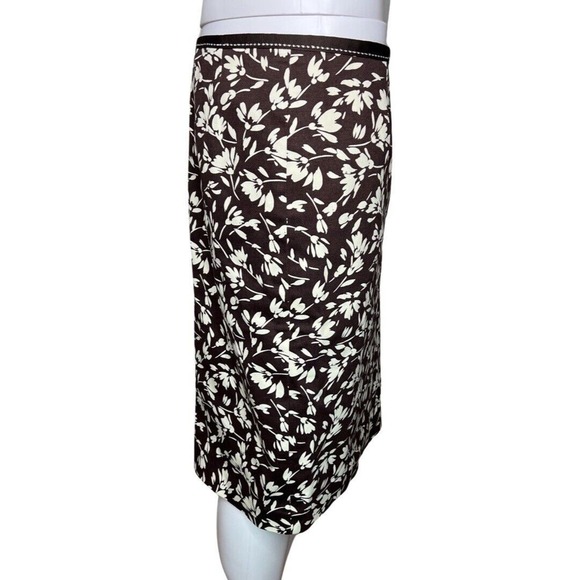 Lauren Ralph Lauren Skirt Women 4 Petite Brown White Floral Flower Pencil Preppy - Picture 2 of 6